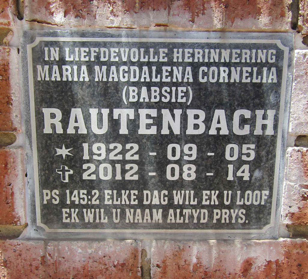 RAUTENBACH Maria Magdalena Cornelia 1922-2012