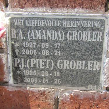 GROBLER P.J. 1925-2009 & B.A. 1927-2006
