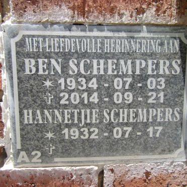 SCHEMPERS Ben 1934-2014 & Hannetjie 1932-