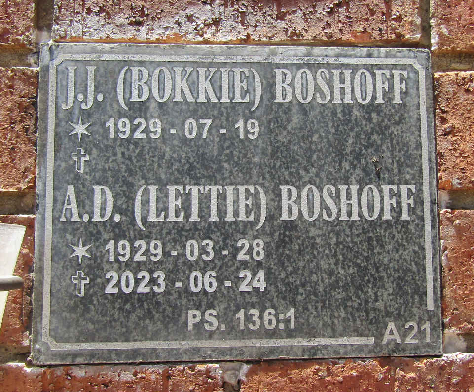 BOSHOFF J.J. 1929- & A.D. 1929-2023