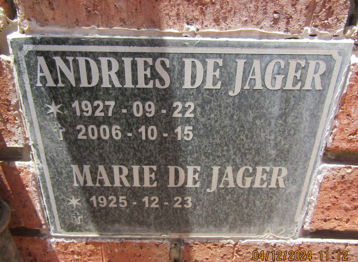 JAGER Andries, de 1927-2006 & Marie 1925-