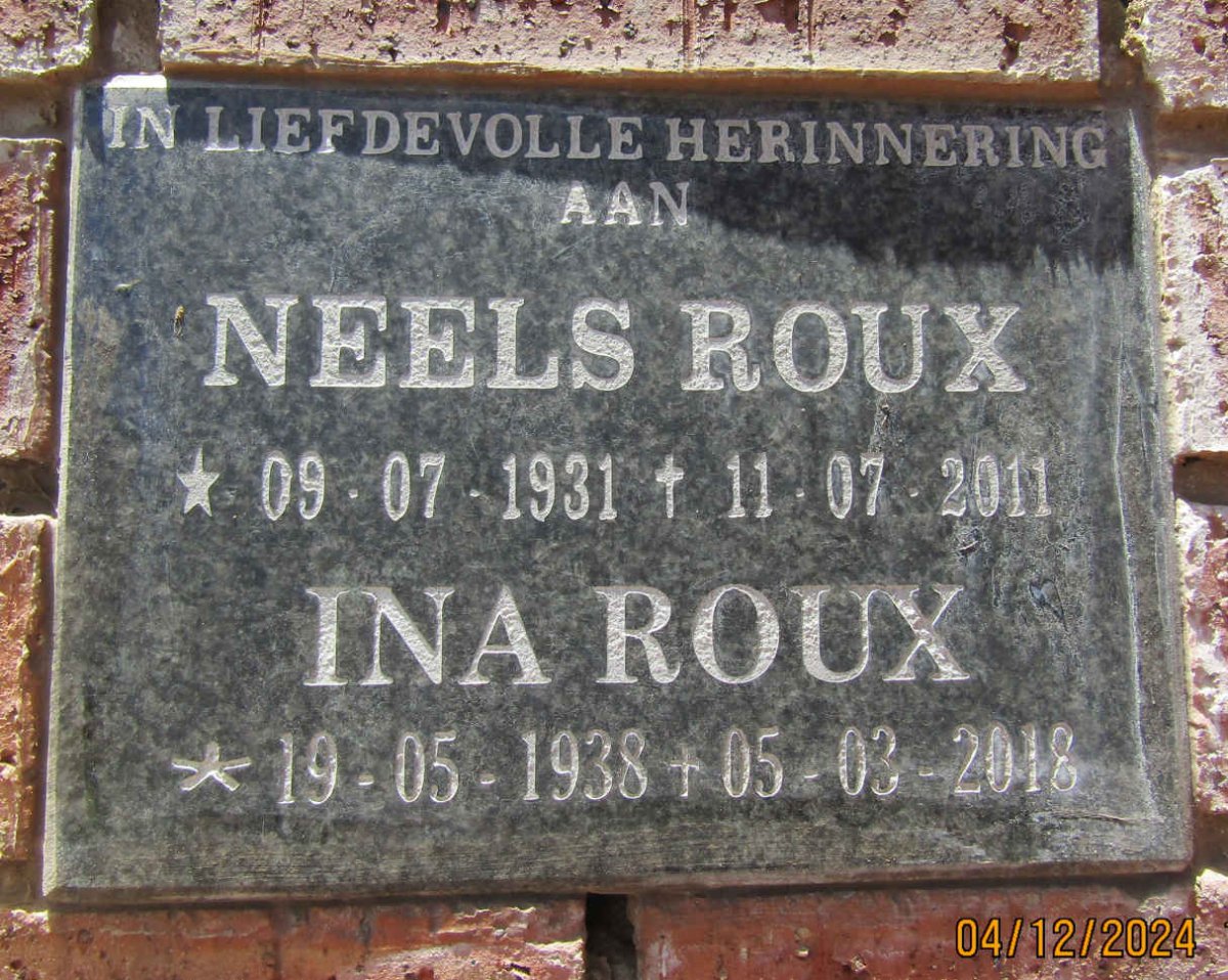 ROUX Neels 1931-2011 & Ina 1938-2018