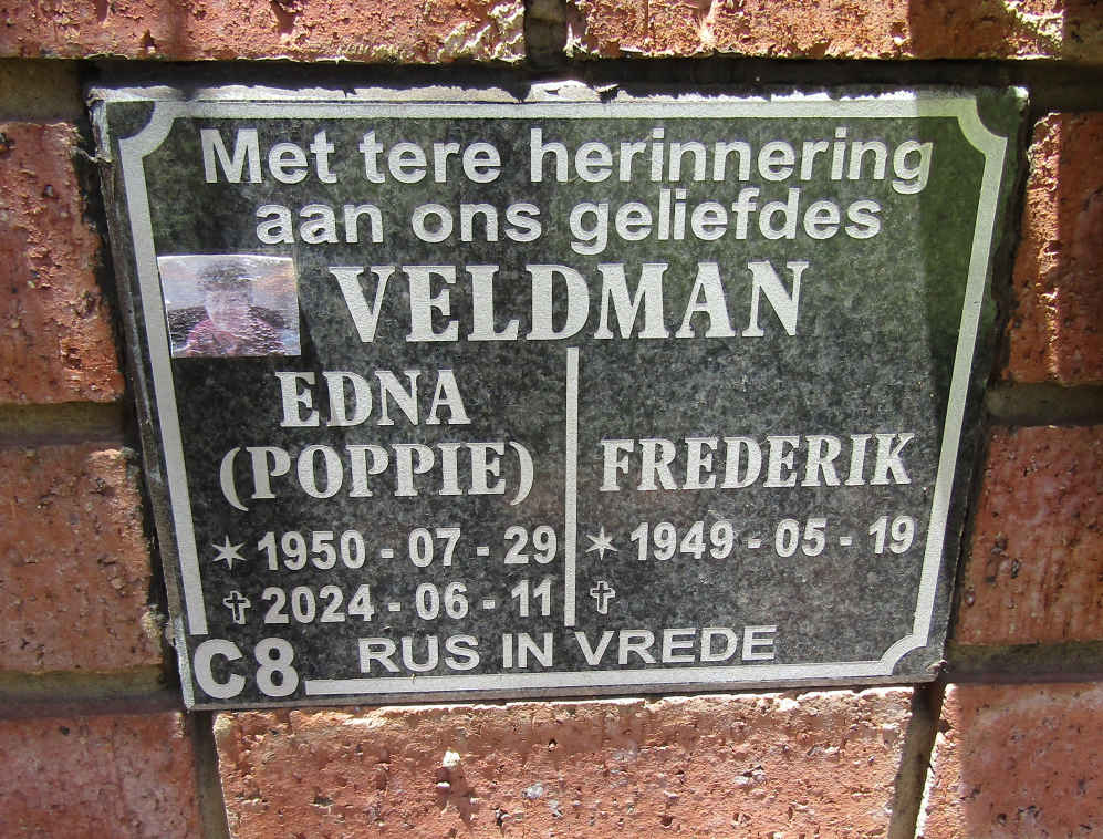 VELDMAN Frederik 1949- & Edna 1950-2024