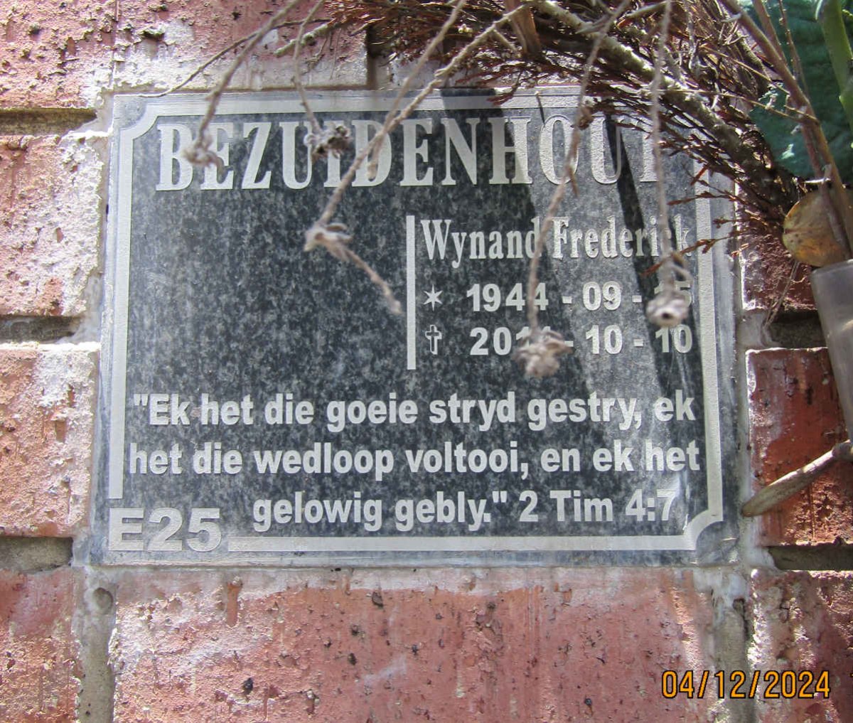 BEZUIDENHOUT Wynand Frederick 1944-201?