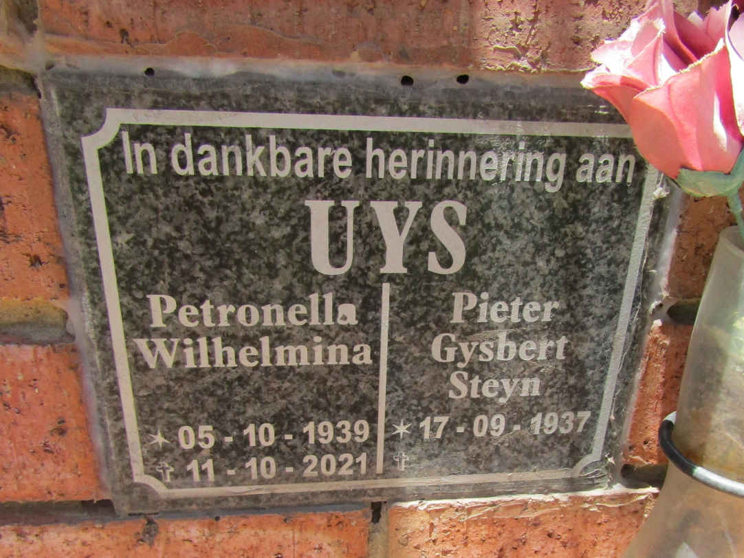 UYS Pieter Gysbert Steyn 1937- & Petronella Wilhelmina 1939-2021