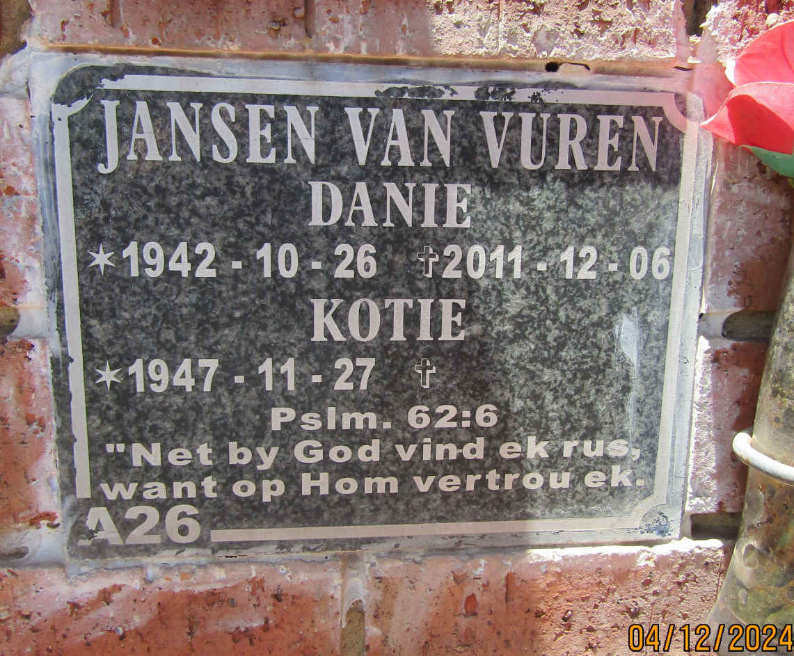 VUREN Danie, Jansen van 1942-2011 & Kotie 1947-