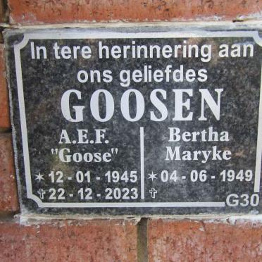 GOOSEN A.E.F. 1945-2023 & Bertha Maryke 1949-