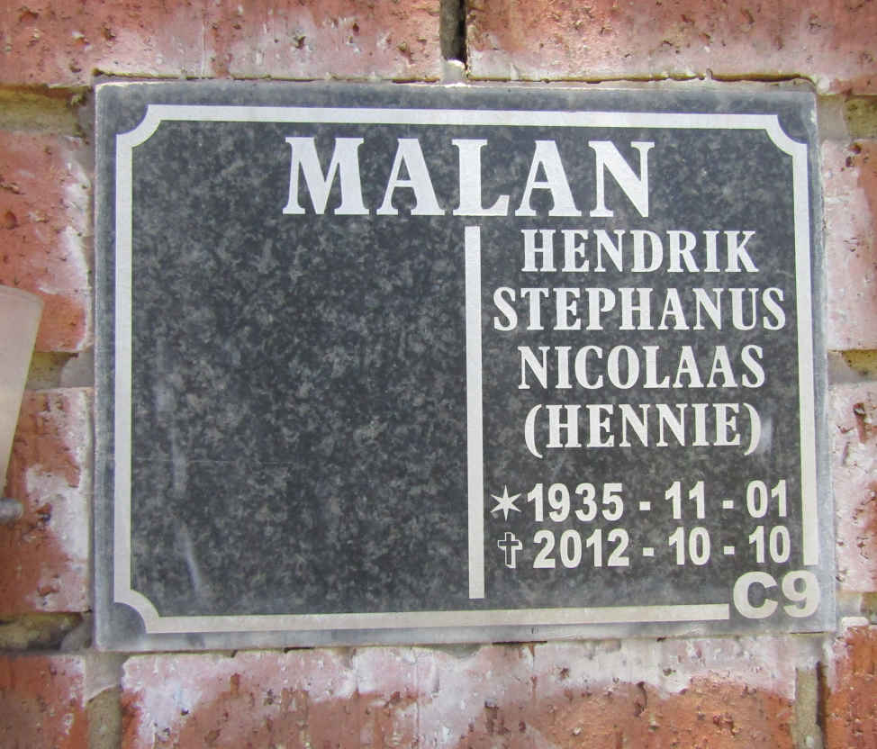 MALAN Hendrik Stephanus Nicolaas 1935-2012
