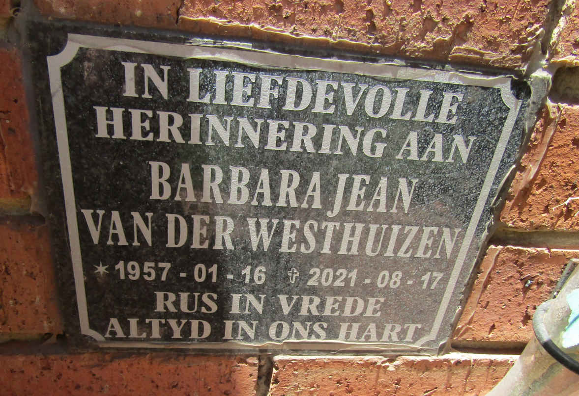 WESTHUIZEN Barbara Jean, van der 1957-2021
