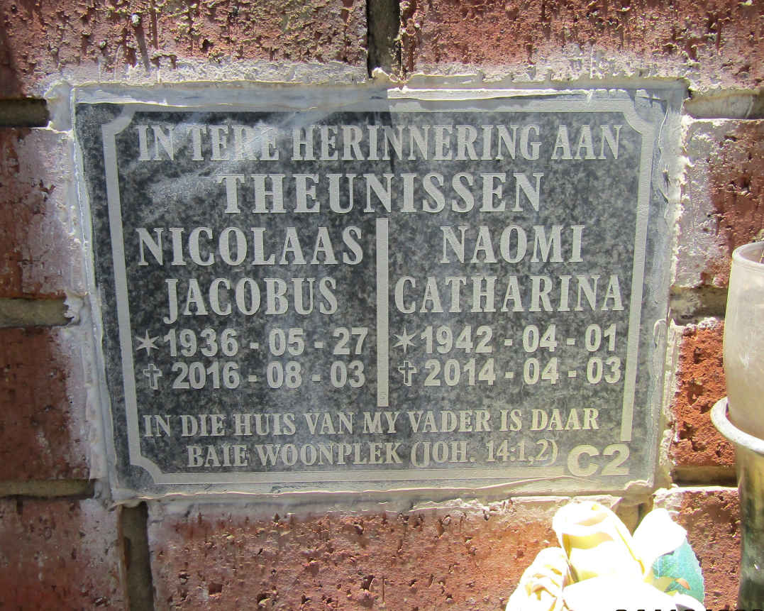 THEUNISSEN Nicolaas Jacobus 1936-2016 & Naomi Catharina 1942-2014