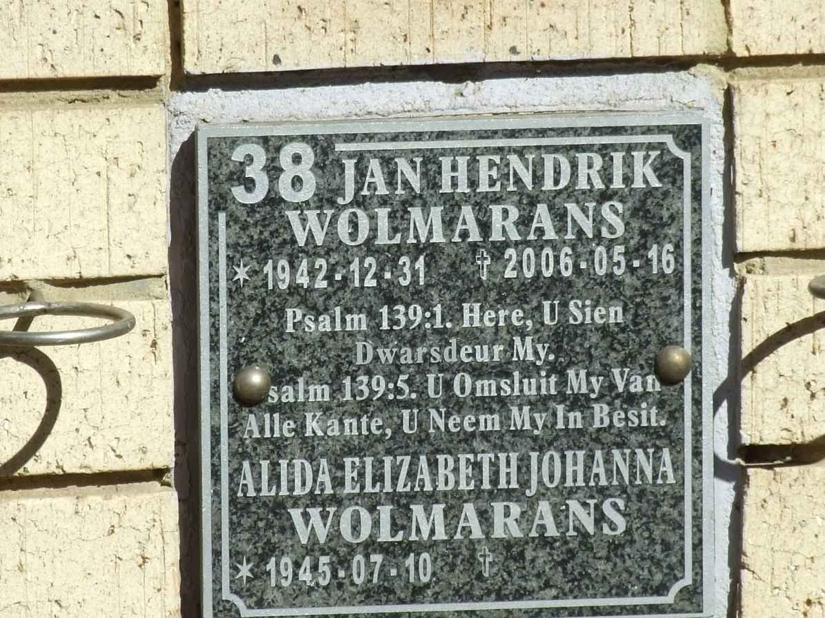 WOLMARANS Jan Hendrik 1942-2006 &amp; Alida Elizabeth Johanna 1945-