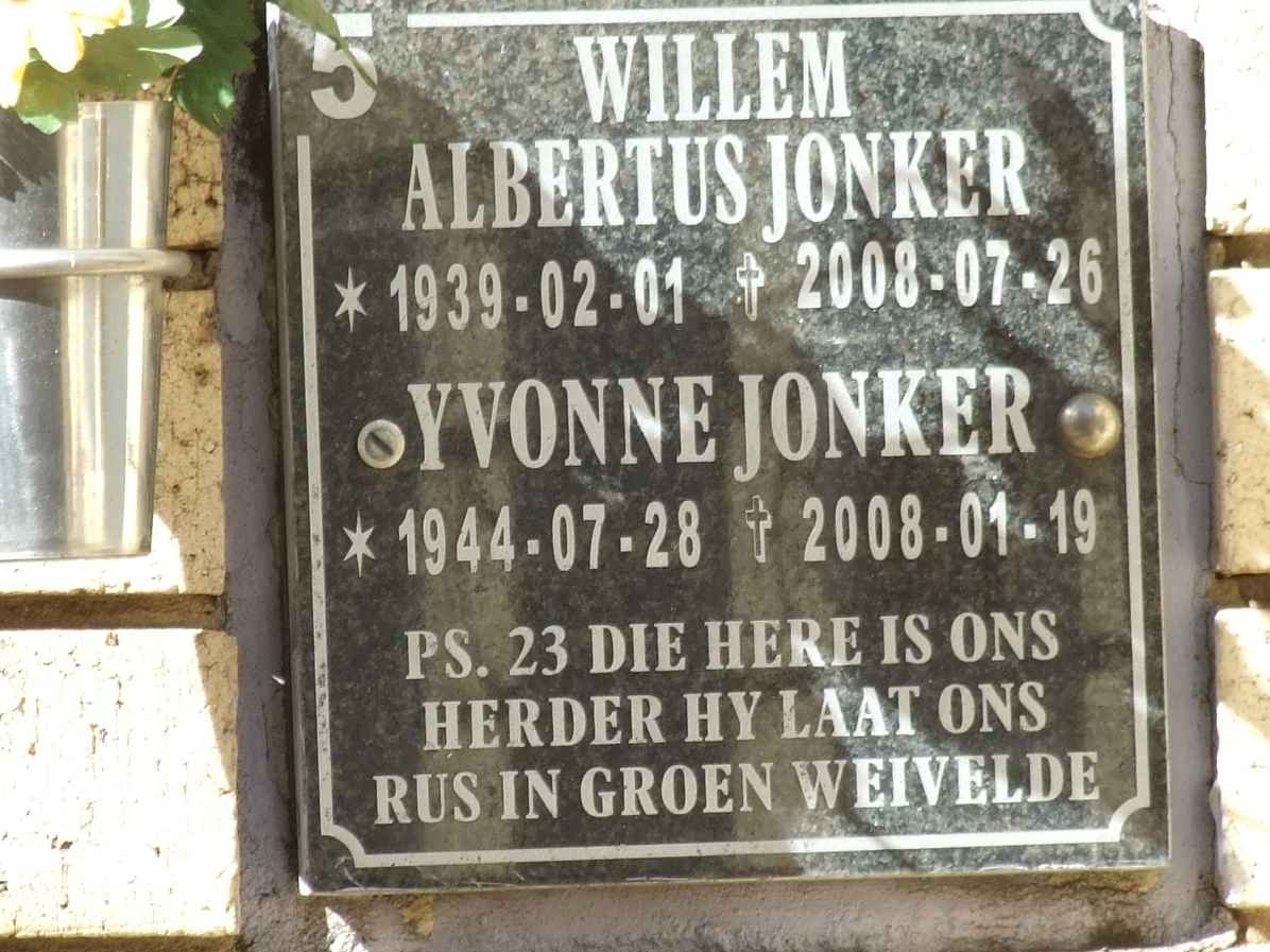 JONKER Willem Albertus 1939-2008 &amp; Yvonne 1944-2008