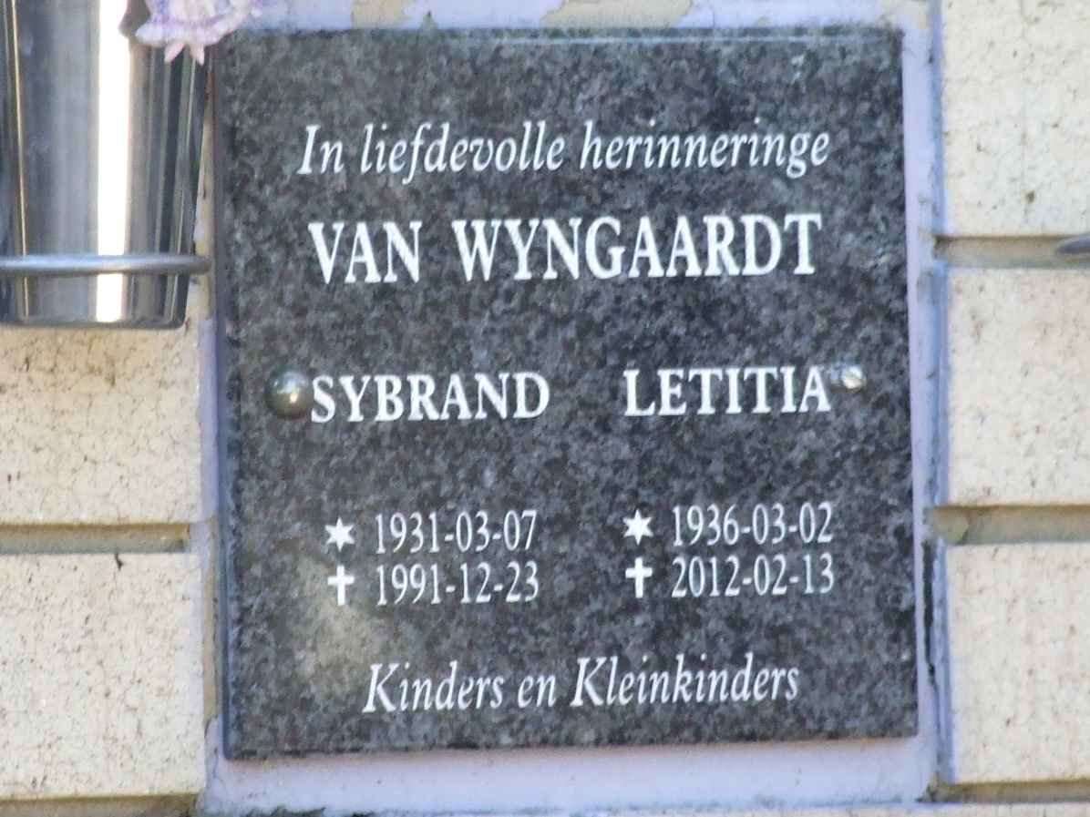 WYNGAARDT Sybrand, van 1931-1991 &amp; Letitia 1936-2012