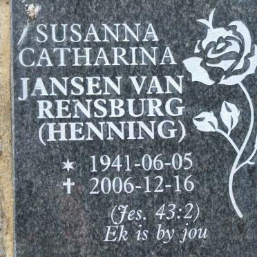 RENSBURG Susanna Catharina, Jansen van nee HENNING 1941-2006