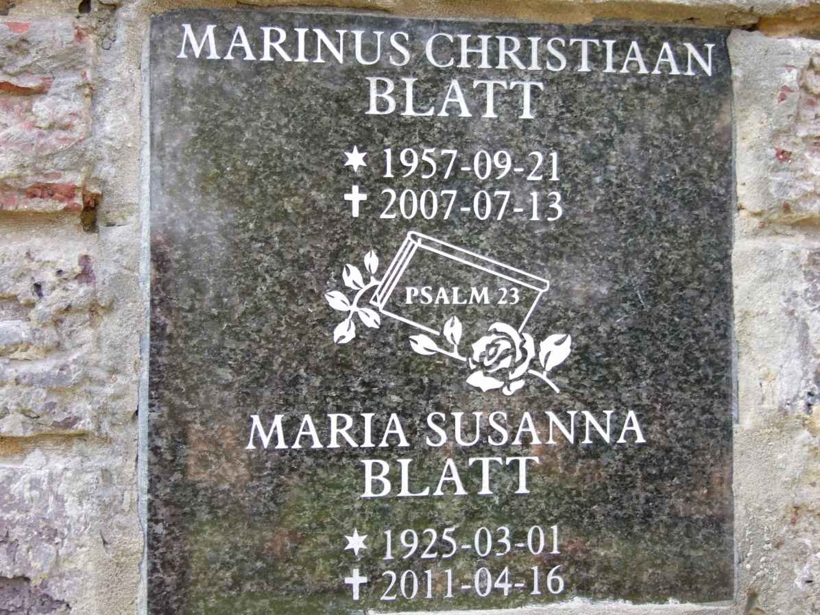 BLATT Marinus Christiaan 1957-2007 &amp; Maria Susanna 1925-2011