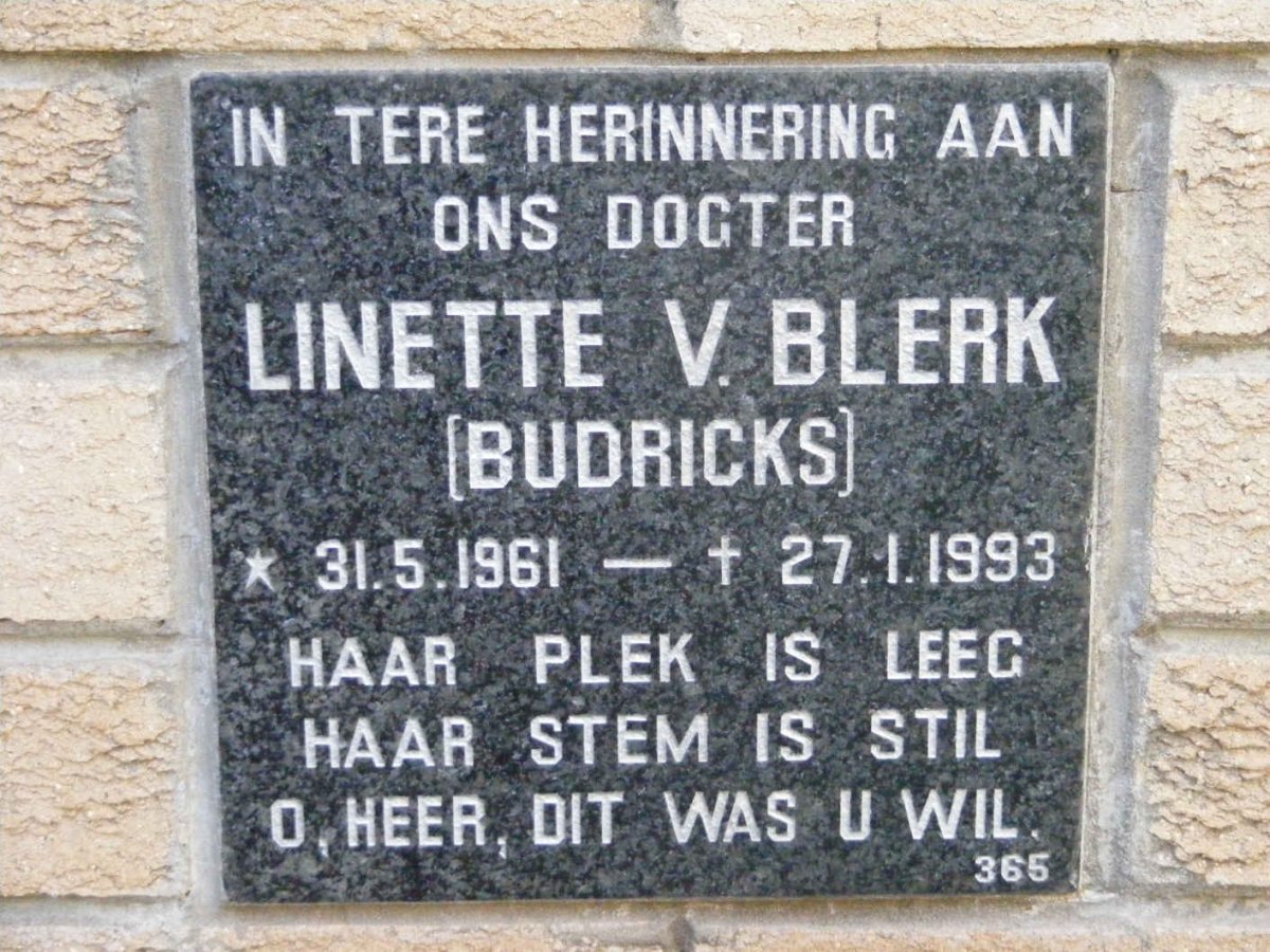BLERK Linette, v. nee BUDRICKS 1961-1993