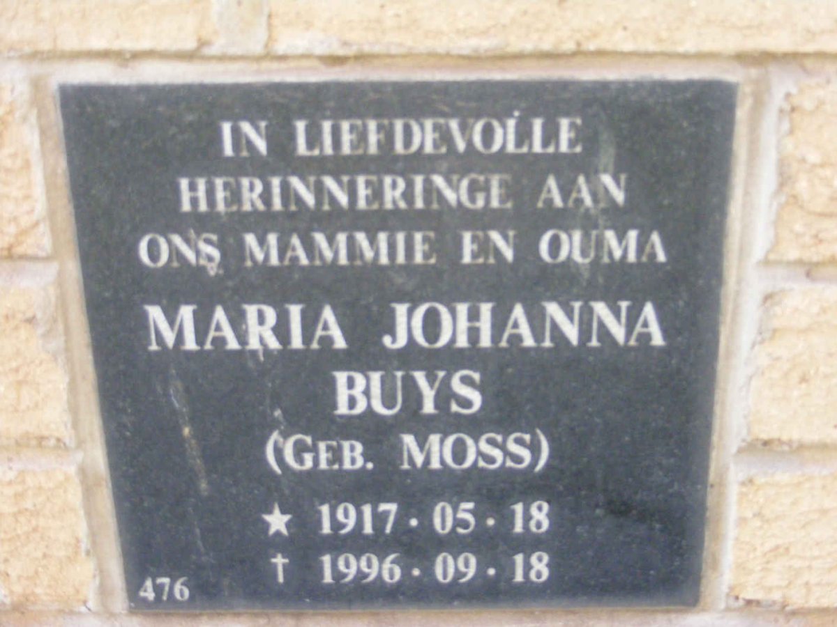 BUYS Maria Johanna nee MOSS 1917-1996