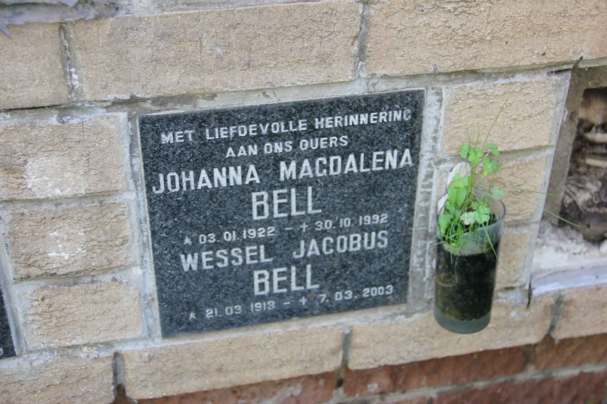 BELL Wessel Jacobus 1913-2003 &amp; Johanna Magdalena 1922-1992
