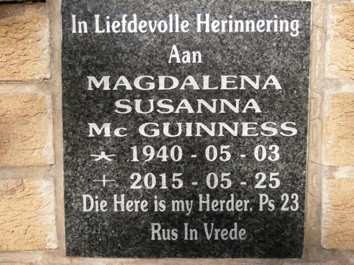 McGUINNESS Magdalena Susanna 1940-2015