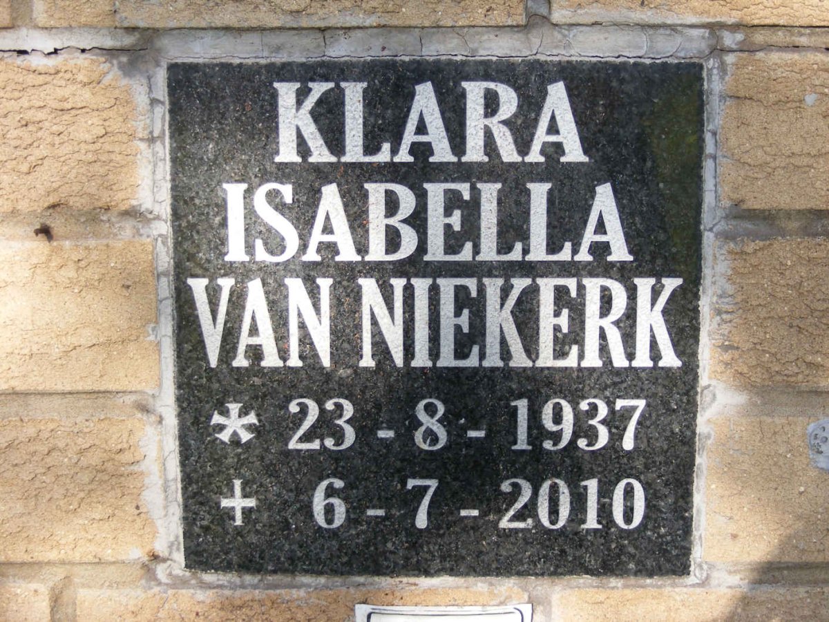 NIEKERK Klara Isabella, van 1937-2010