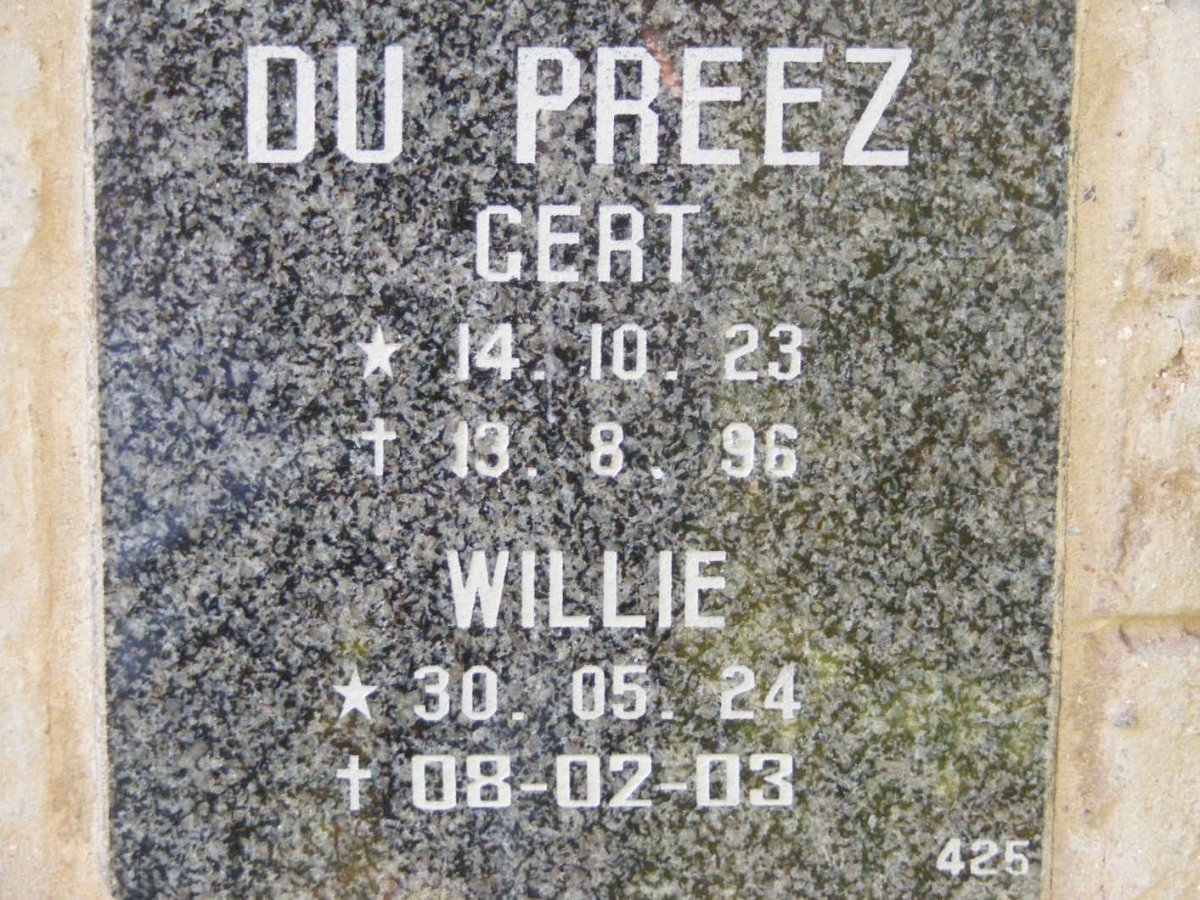 PREEZ Gert, du 1923-1996 :: DU PREEZ Willie 1924-2003