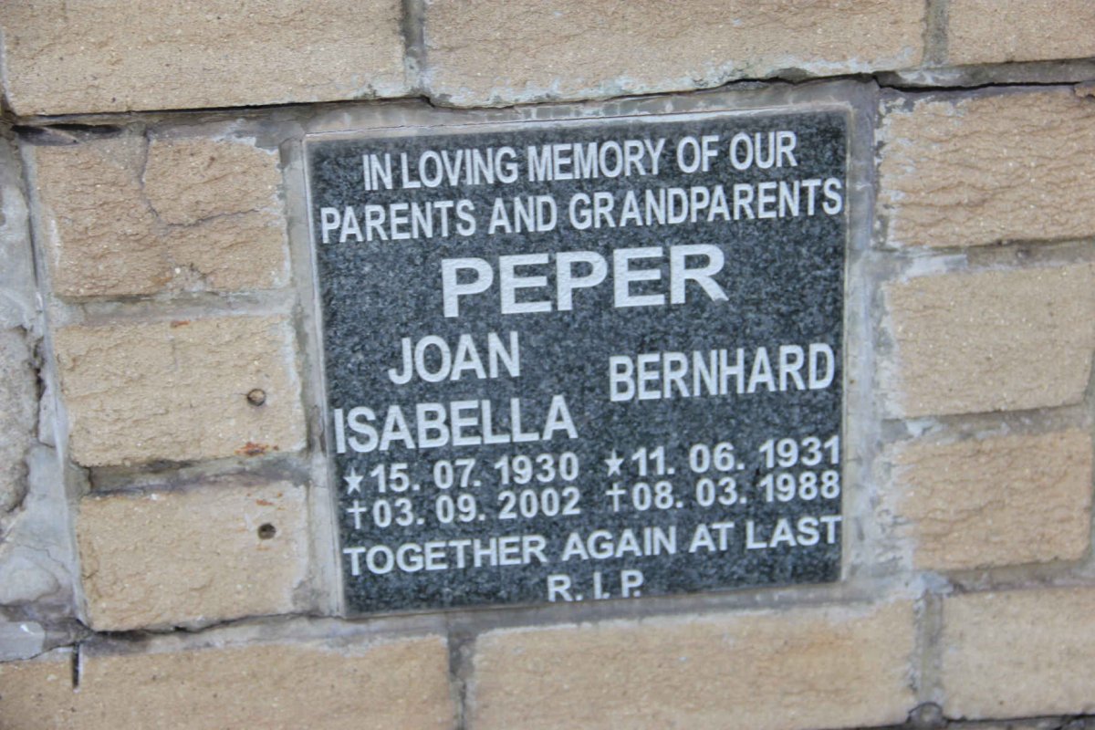 PEPER Bernhard 1931-1988 &amp; Joan Isabella 1930-2002