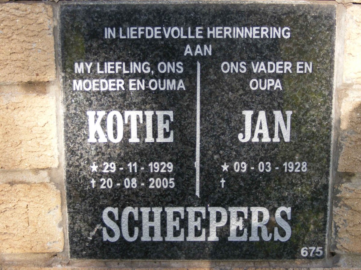SCHEEPERS Jan 1928- &amp; Kotie 1929-2005