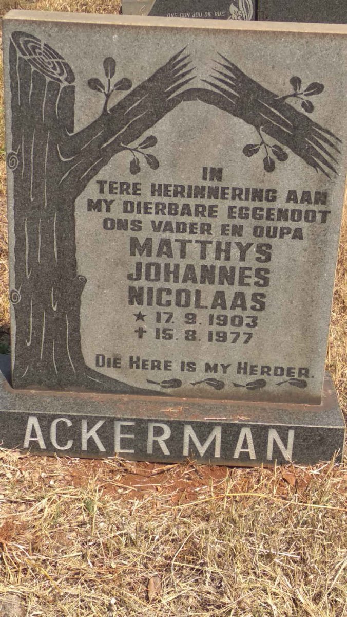 ACKERMAN Matthys Johannes Nicolaas 1903-1977