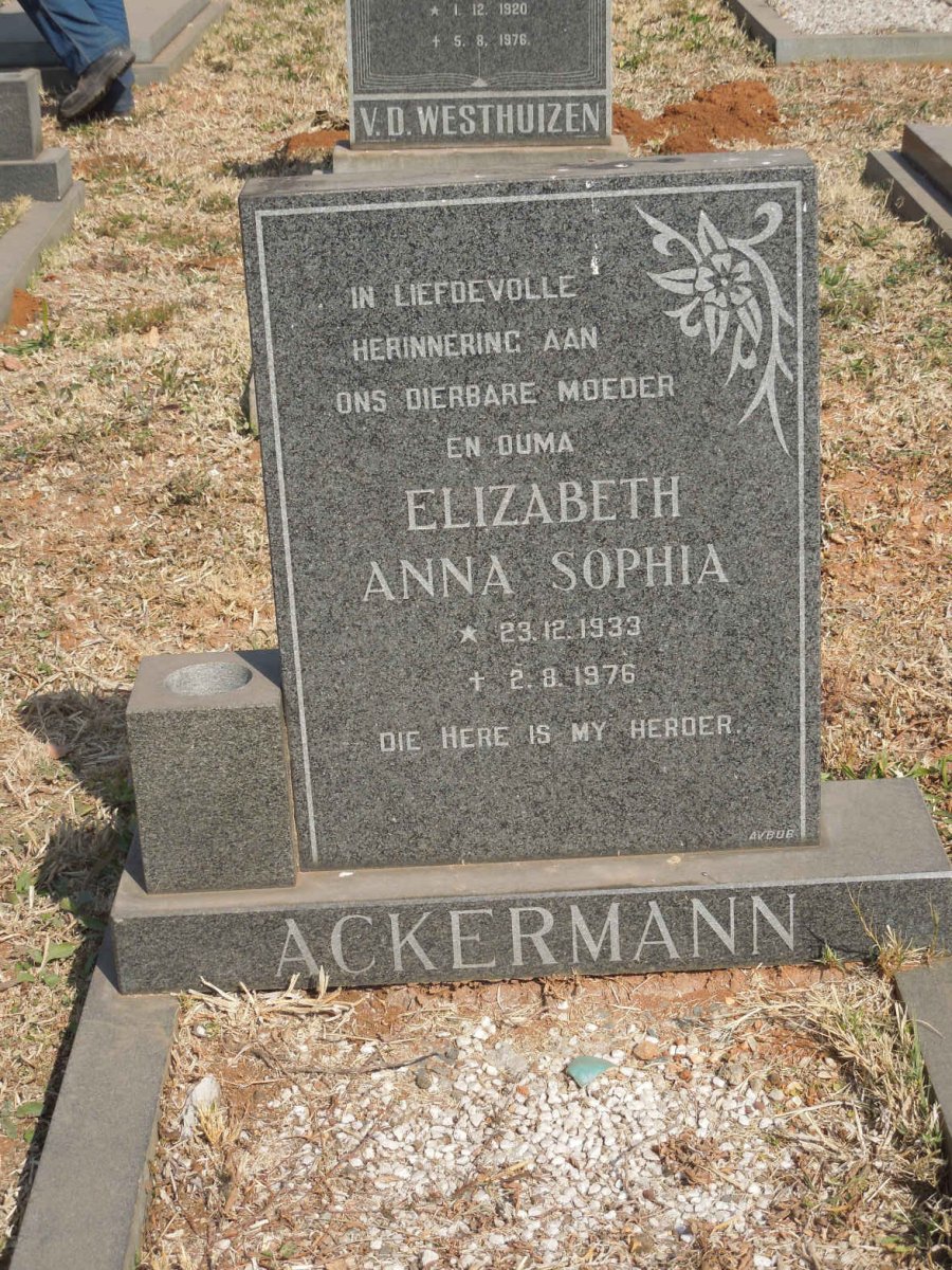 ACKERMANN Elizabeth Anna Sophia 1933-1976