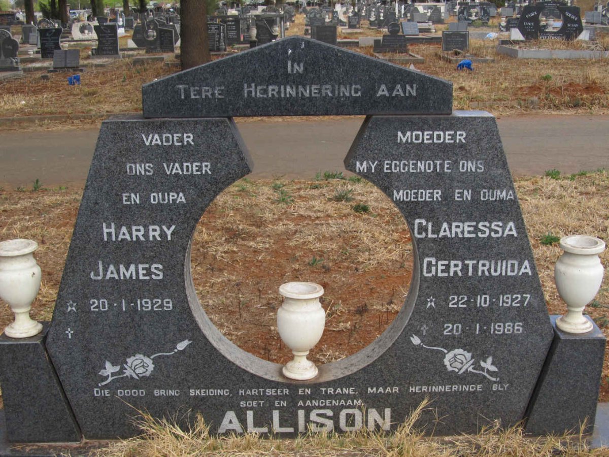 ALLISON Harry James 1929- &amp; Claressa Gertruida 1927-1986