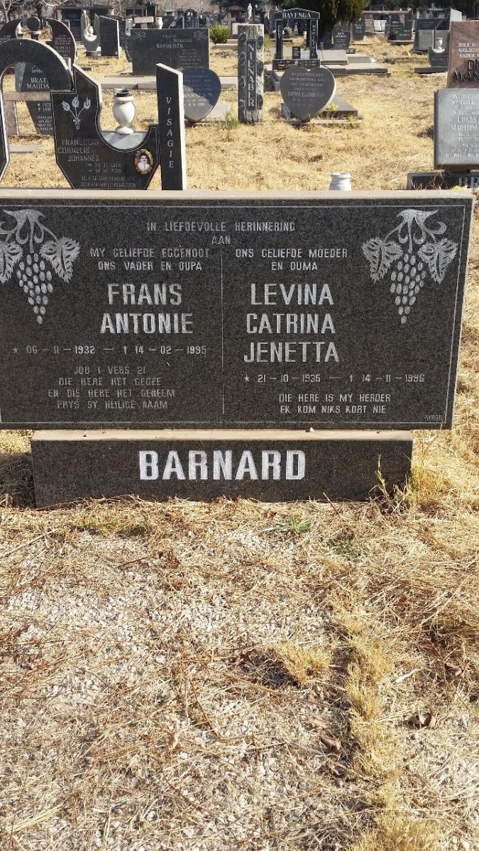 BARNARD Frans Antonie 1932-1995 &amp; Levina Catrina Jenetta 1935-1996