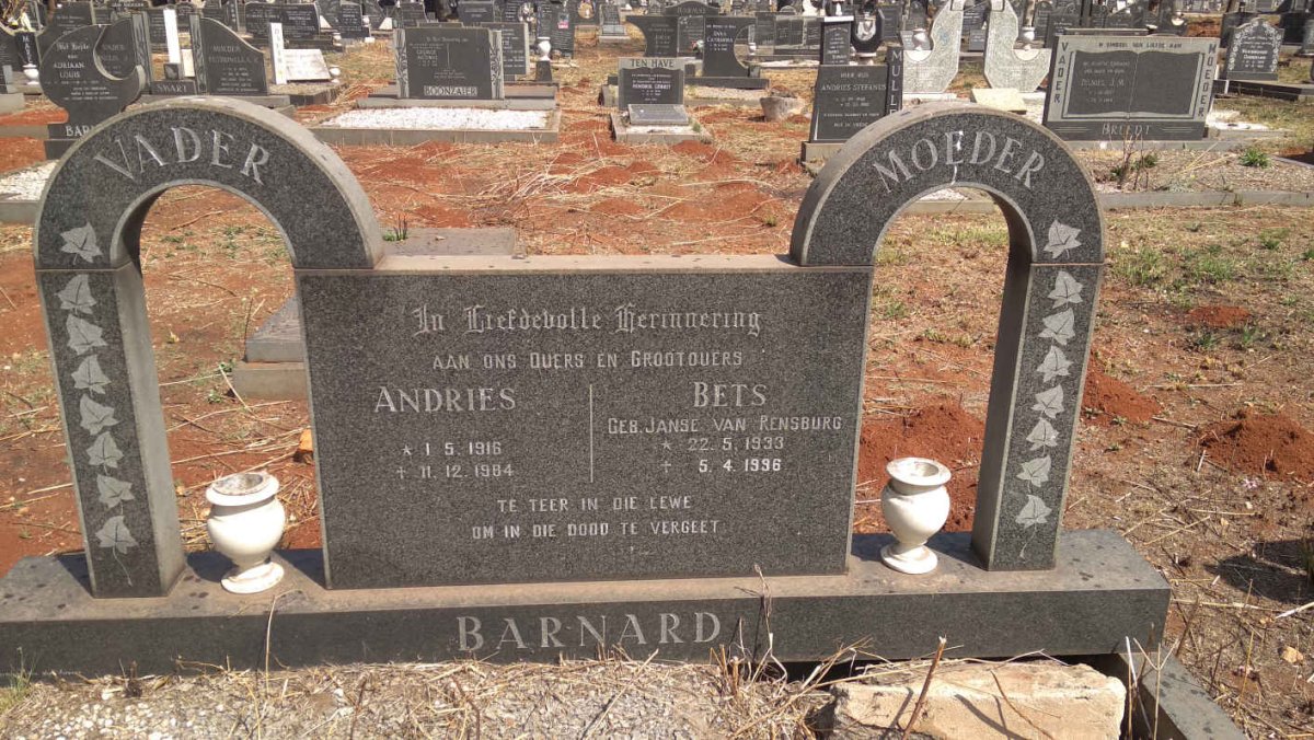 BARNARD Andries 1916-1984 &amp; Bets JANSE VAN RENSBURG 1933-1996