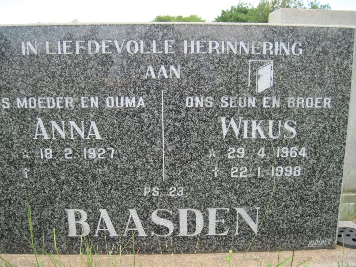 BAASDEN Anna 1927- :: BAASDEN Wikus 1964-1998