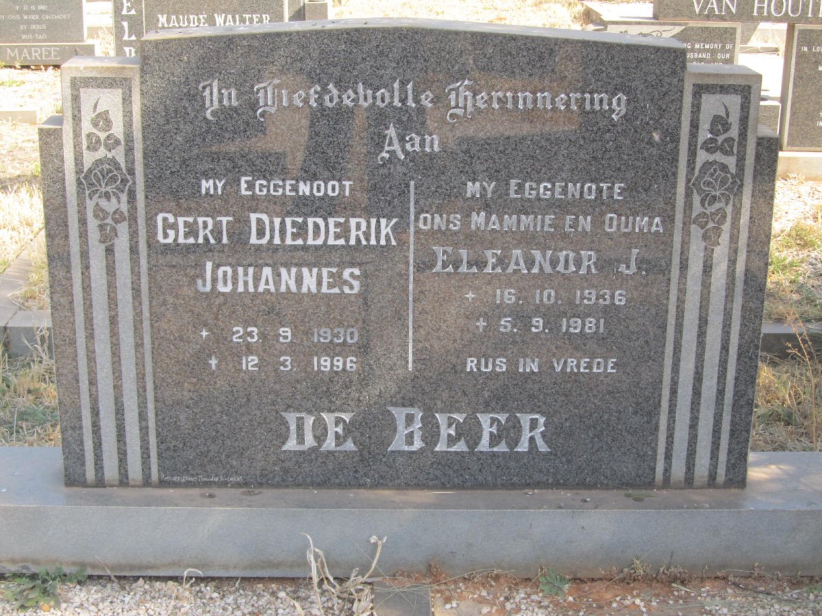 BEER Gert Diederik Johannes, de 1930-1996 &amp; Eleanor J. 1936-1981