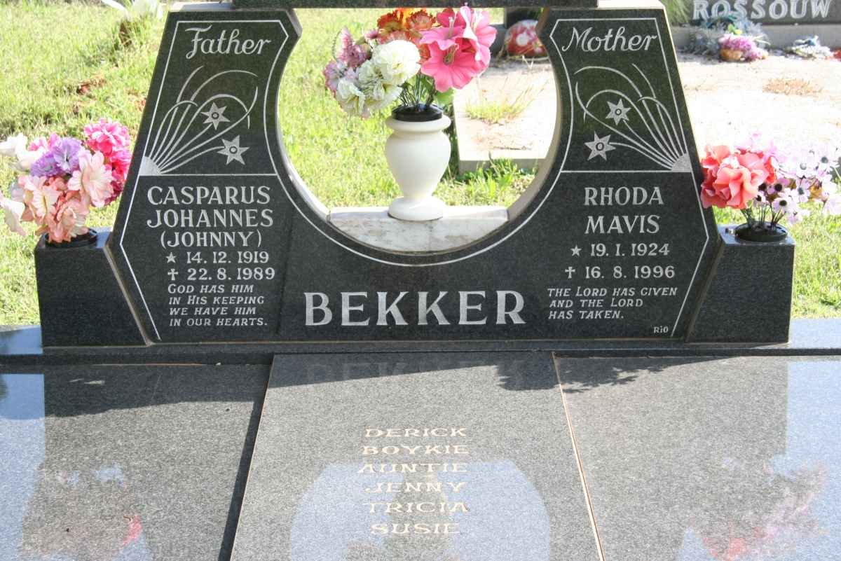 BEKKER Casparus Johannes 1919-1989 &amp; Rhoda Mavis 1924-1996