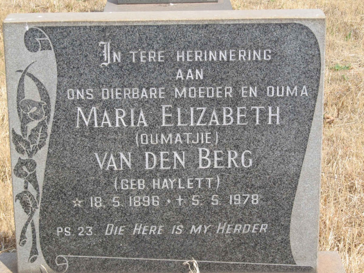 BERG Maria Elizabeth, van den nee HAYLETT 1896-1978