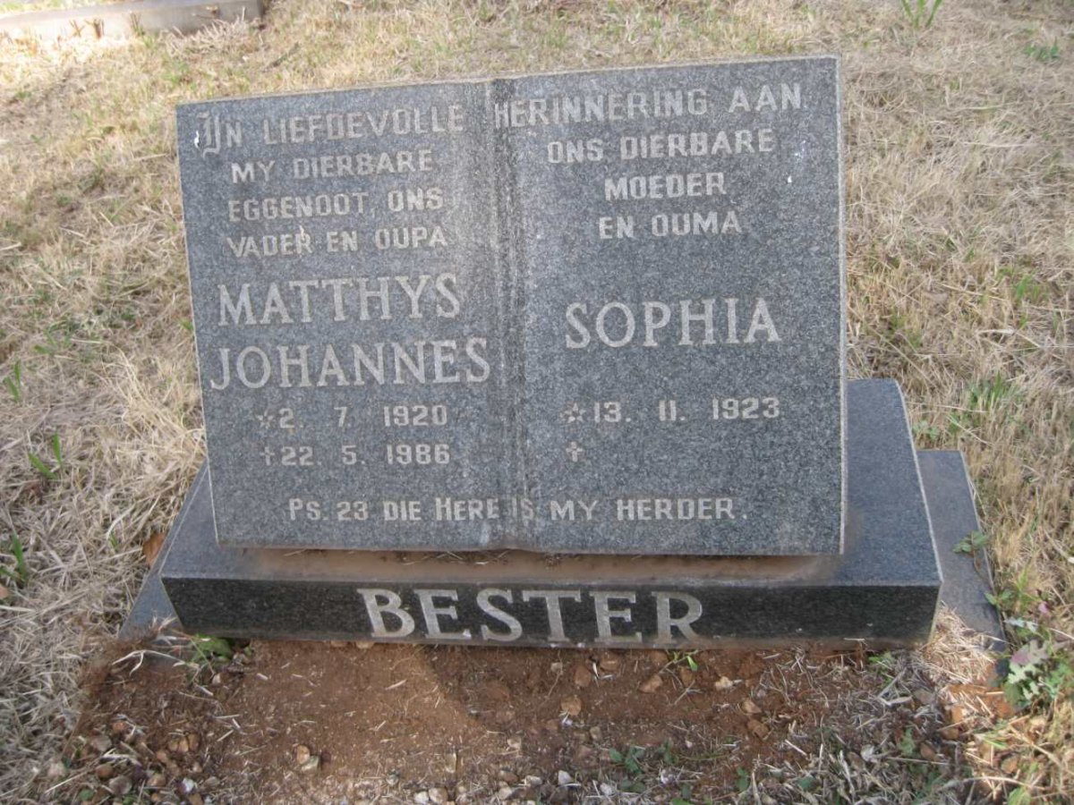 BESTER Matthys Johannes 1920-1986 & Sophia 1923- 