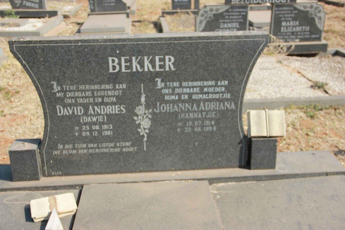 BEKKER David Andries 1913-1981 &amp; Johanna Adriana 1914-1994