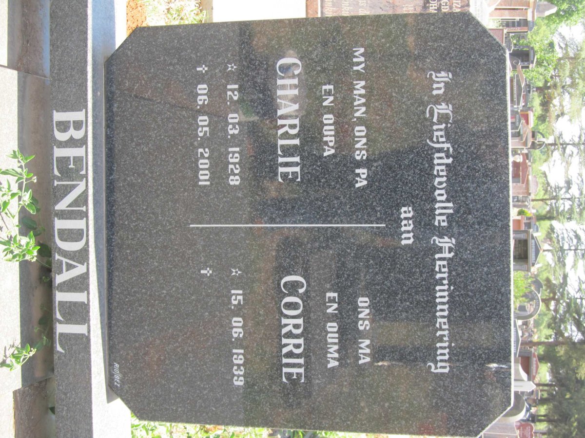BENDALL Charlie 1928-2001 &amp; Corrie 1939-