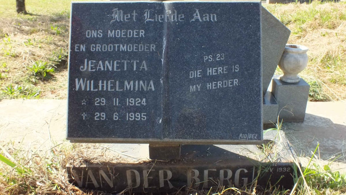 BERG Jeanetta Wilhelmina, van der 1924-1995