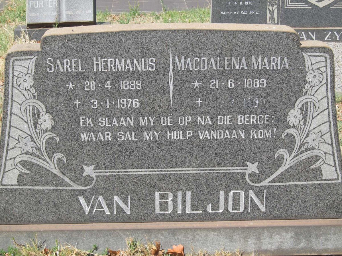 BILJON Sarel Hermanus, van 1889-1976 &amp; Magdalena Maria 1889-????
