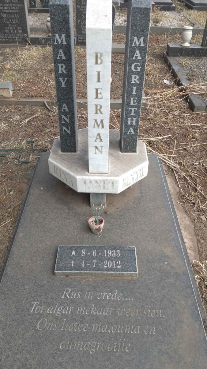 BIERMAN Mary Ann Magrietha 1933-2012