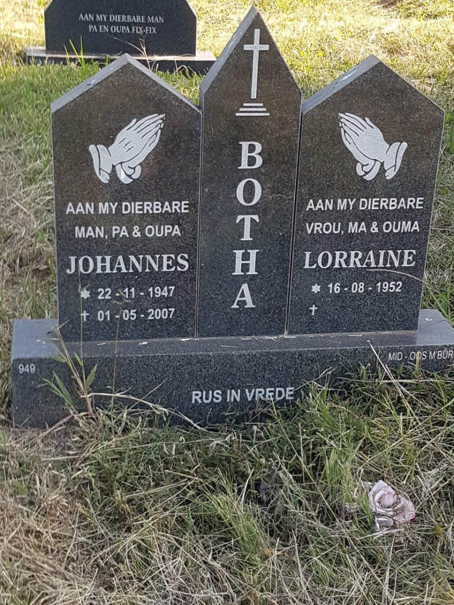 BOTHA Johannes 1947-2007 &amp; Lorraine 1952-