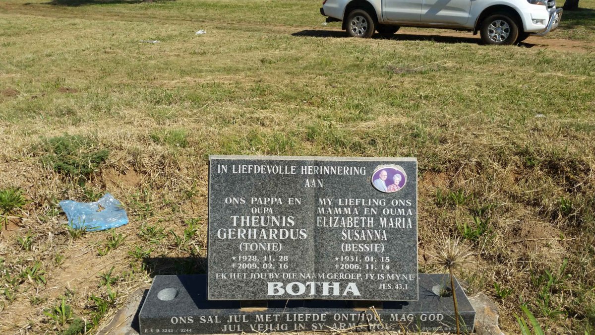BOTHA Theunis Gerhardus 1928-2009 &amp; Elizabeth Maria Susanna 1931-2006