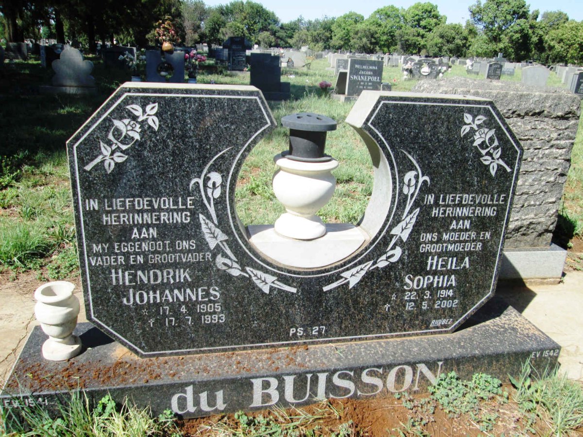 BUISSON Hendrik Johannes, du 1905-1993 &amp; Heila Sophia 1914-2002
