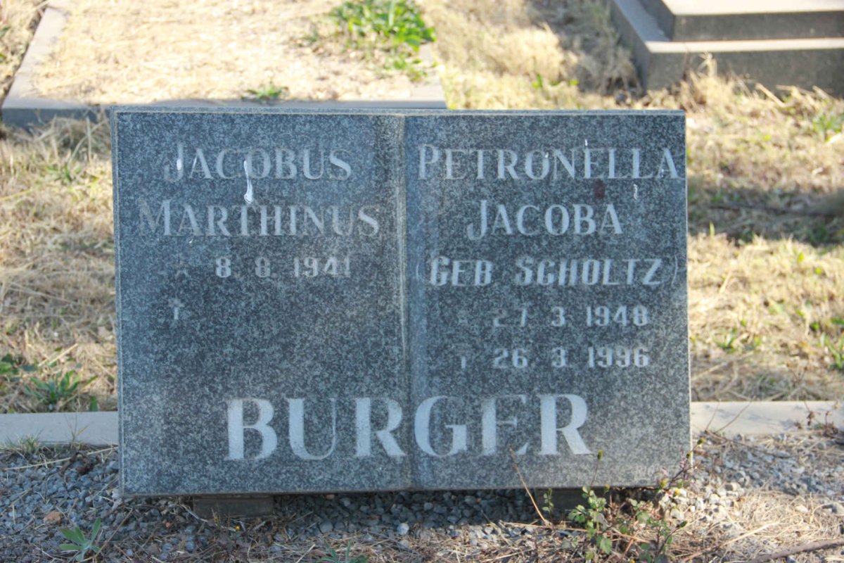 BURGER Jacobus Marthinus 1941- &amp; Petronella Jacoba SCHOLTZ 1948-1996