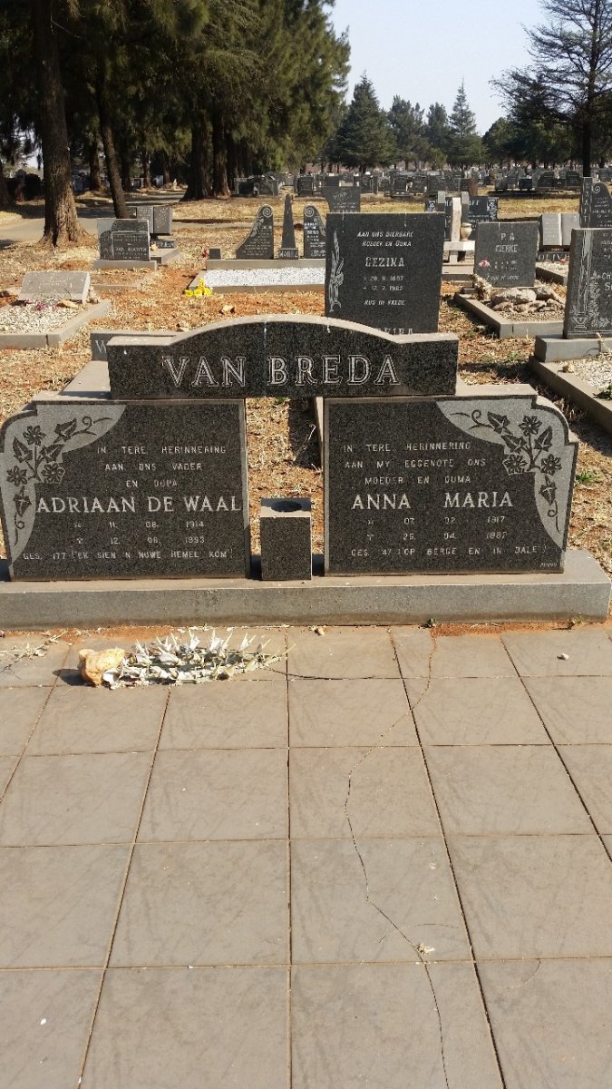 BREDA Adriaan de Waal, van 1914-1993 &amp; Anna Maria 1917-1982