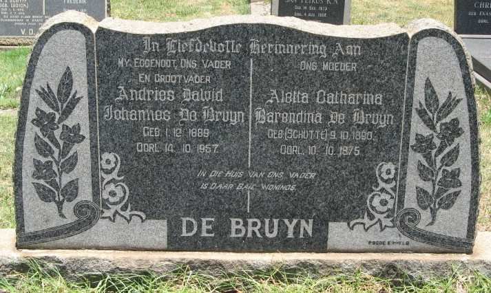 BRUYN Andries Dawid Johannes, de 1889-1957 &amp; Aletta Catharina Barendina SCHUTTE 1890-1975