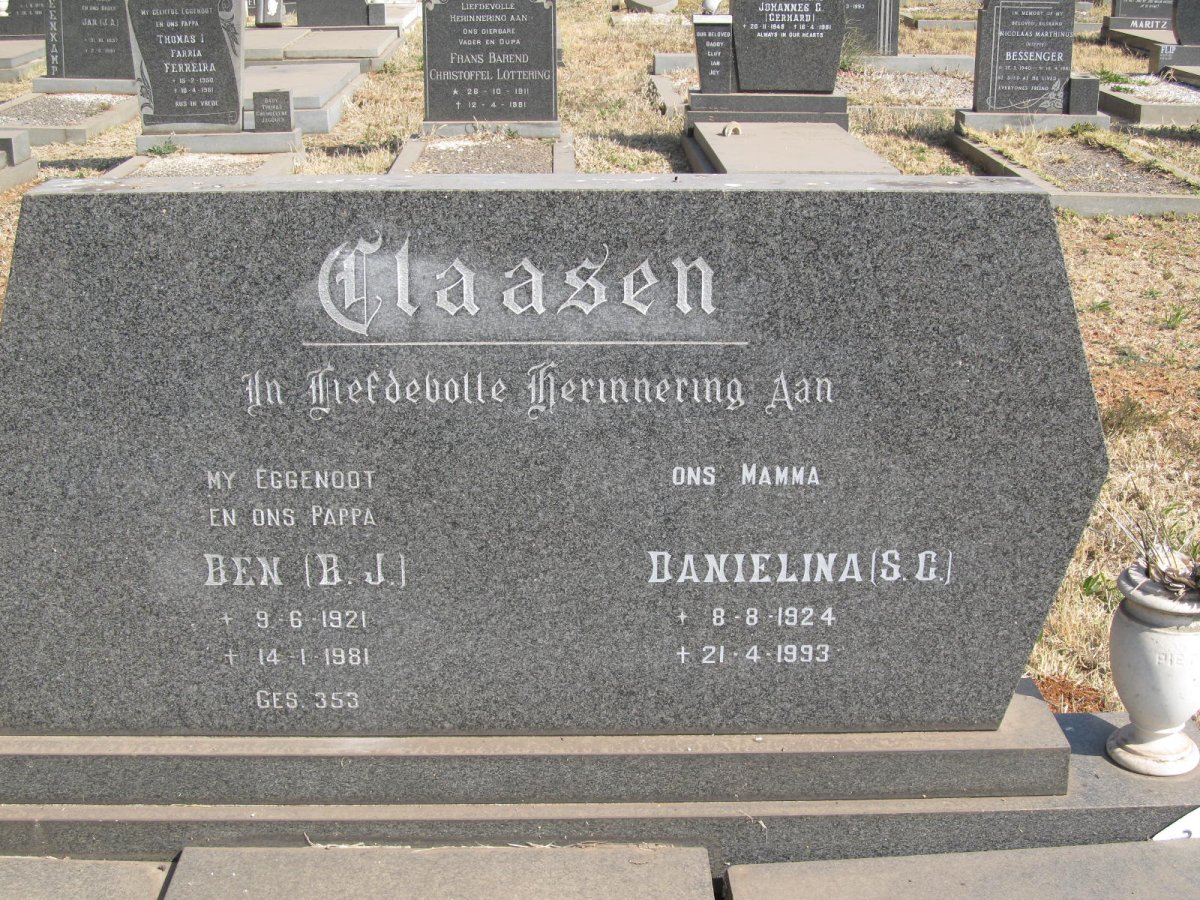 CLAASEN B.J. 1921-1981 &amp; S.C. 1924-1993