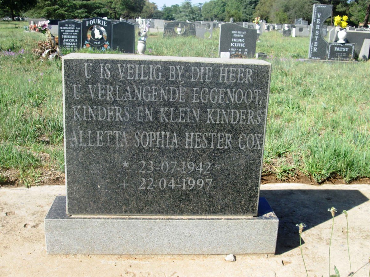 COX Alletta Sophia Hester 1942-1997